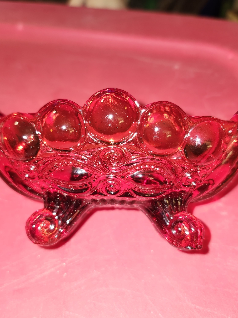 Vnt. LE Smith Amberina Moon & Stars Banana Boat Bowl Footed UV Glow Mid Century